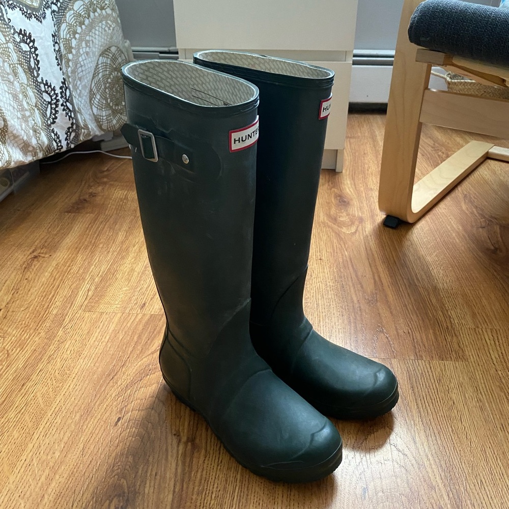 Green tall hunter rain boot